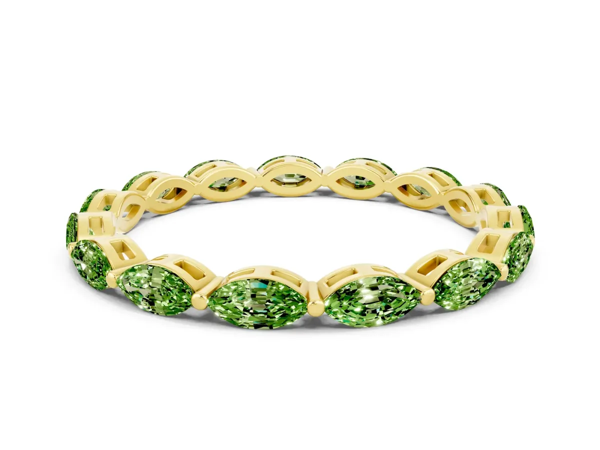 Marquise Peridot Eternity Band with U-Prong Setting Yellow gold