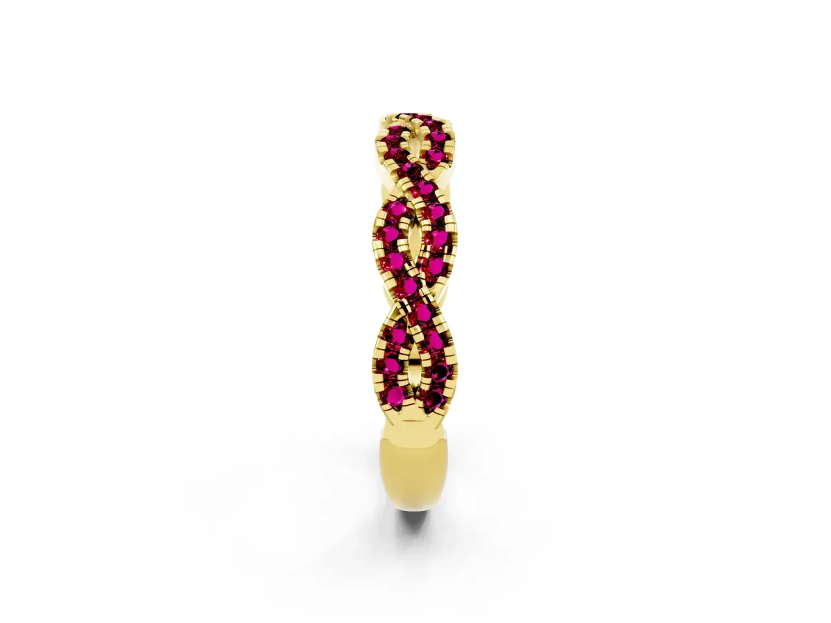 Round Garnet Twisted Eternity Band with Pavé and Shared Prong Setting Yellow gold