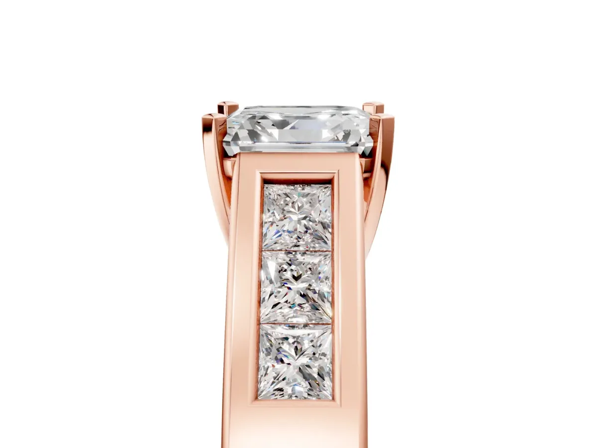 Asscher Cut Cut Channel Set Solitaire Ring with Four-Prong Setting Rose gold