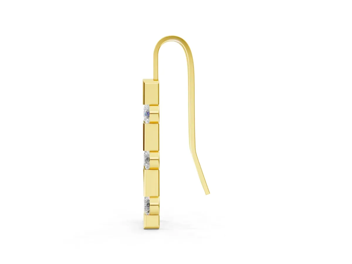 Round Diamond Bar Drop Earrings with Bezel Setting Yellow gold