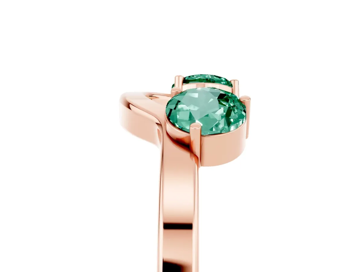 Dual Round Green Sapphire Open Band Ring with Prong Setting Rose gold