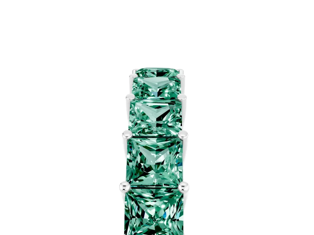 Princess Cut Green Sapphire Channel-Set Eternity Band with Prong Setting Silver