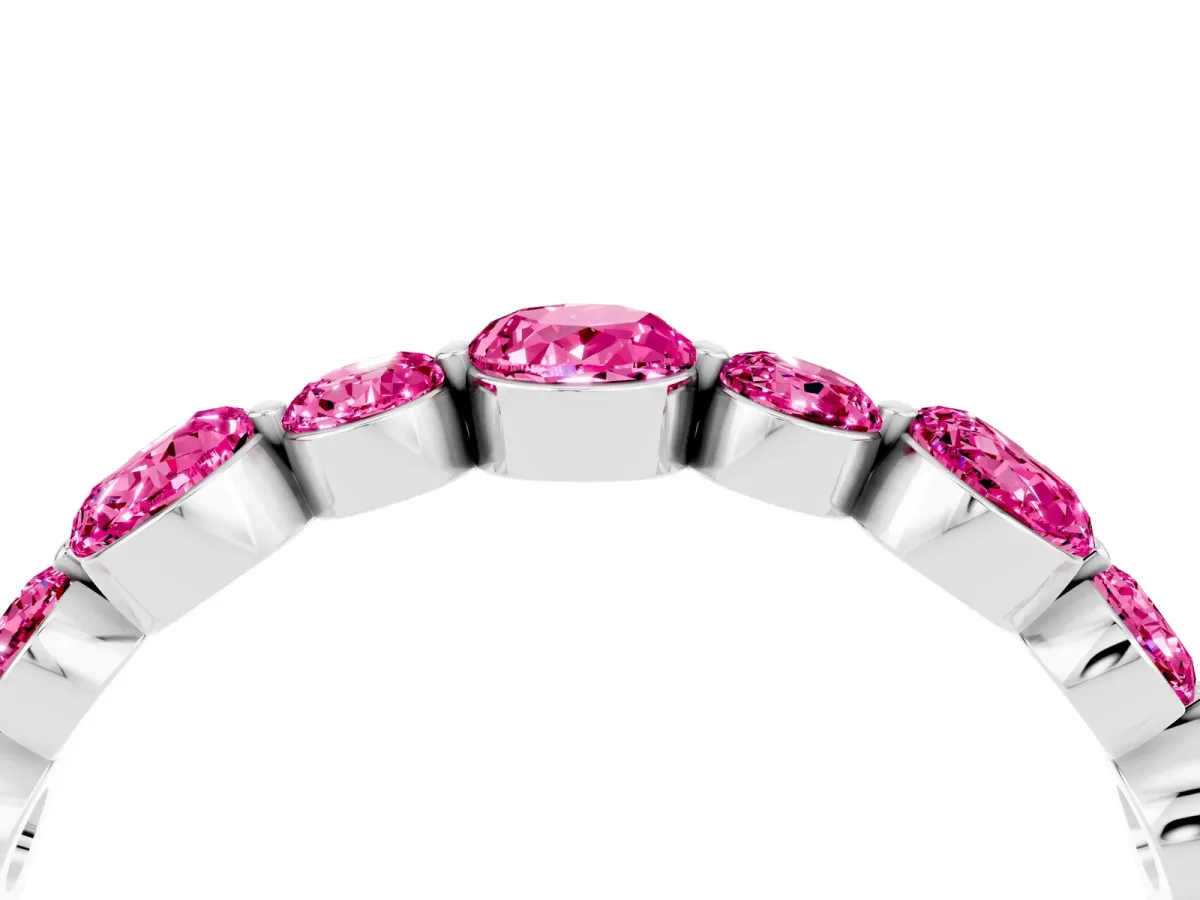 Round Pink Sapphire Scalloped Prong Set Eternity Band Silver
