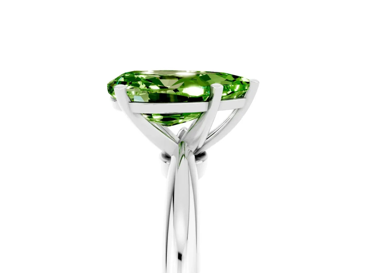 Pear Cut Peridot Solitaire Ring with Six-Prong Setting and Classic Band Silver
