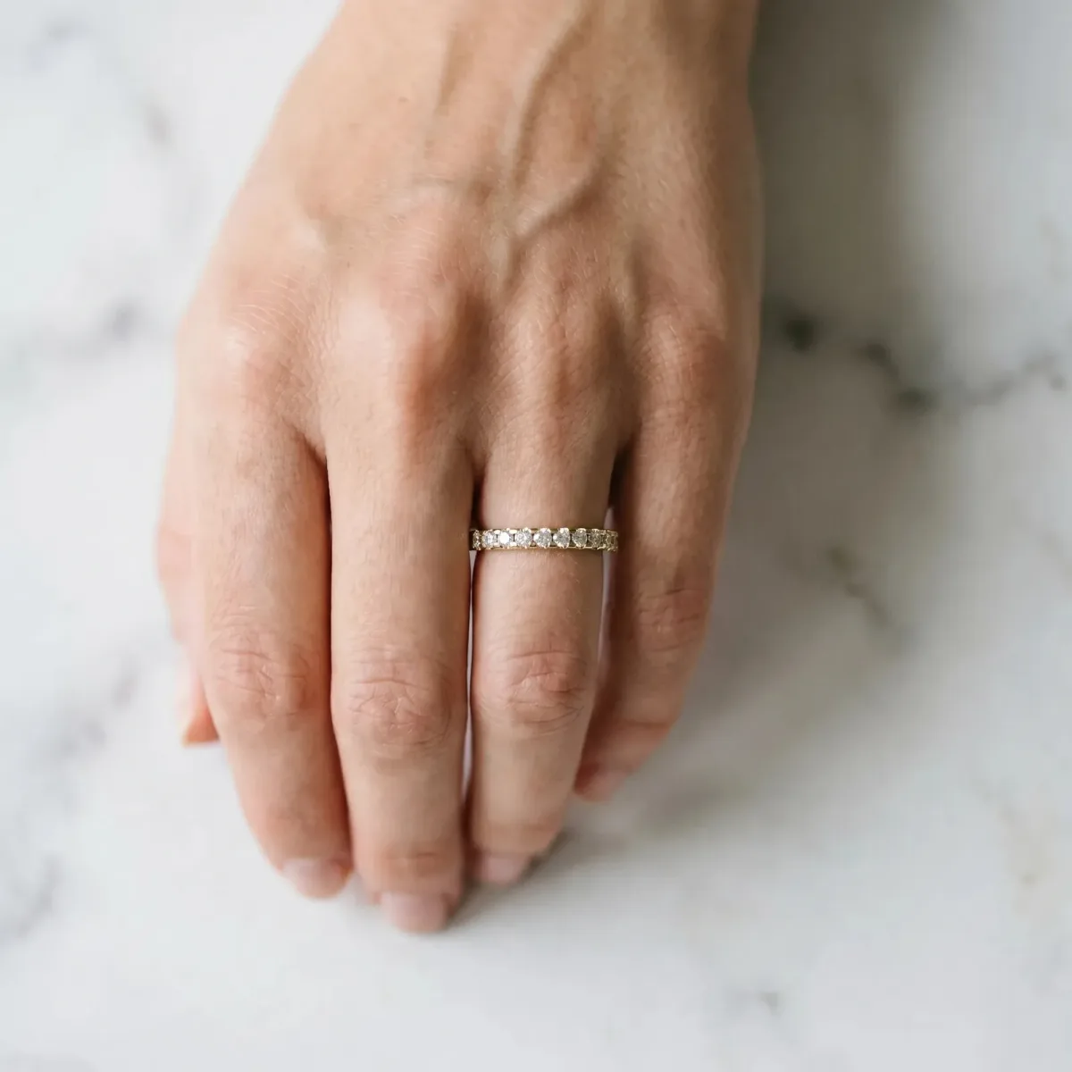 Round Diamond Pavé Set Eternity Band with Micro Prong Setting Yellow gold