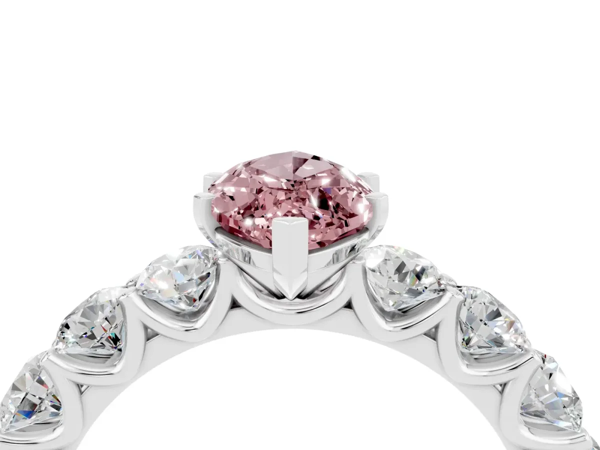 Marquise Cut Morganite Prong Setting with Side Stones on a Pave Band Silver