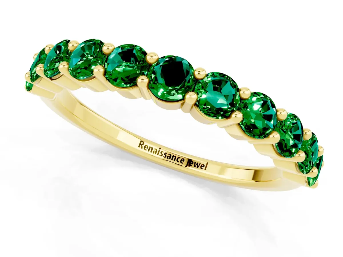 Round Emerald Half Eternity Band with Prong Setting Yellow gold