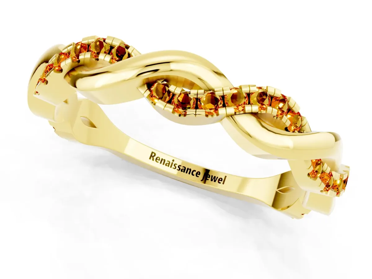 Round Citrine Twist Eternity Band with Pavé Setting Yellow gold