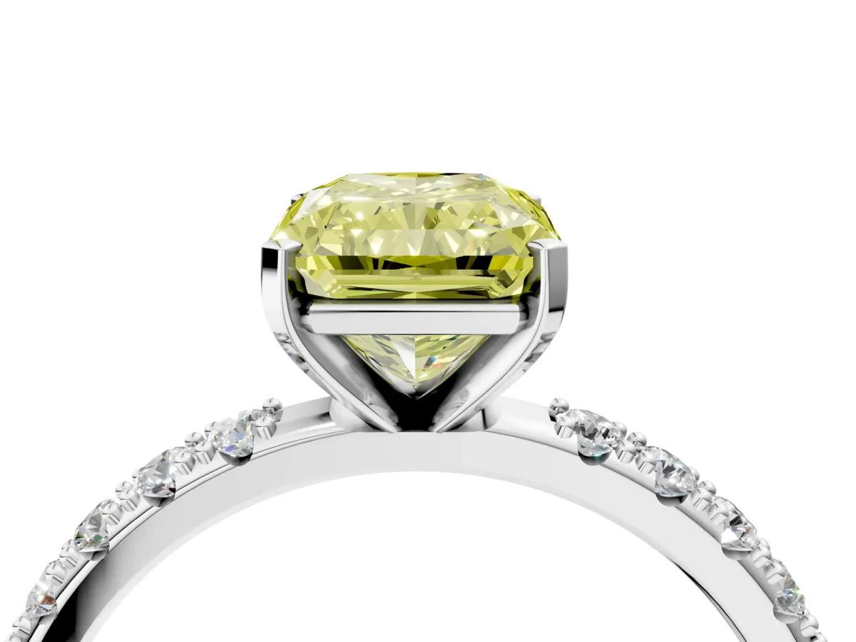 Fancy Yellow Radiant Cut Diamond Solitaire Pavé Band with Four-Prong Setting Silver