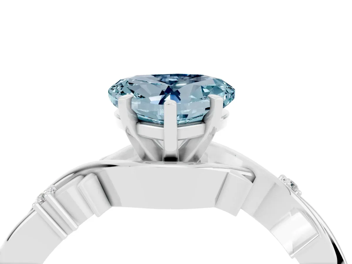 Heart Cut Aquamarine Solitaire Ring with Twisted Band and Prong Setting Silver