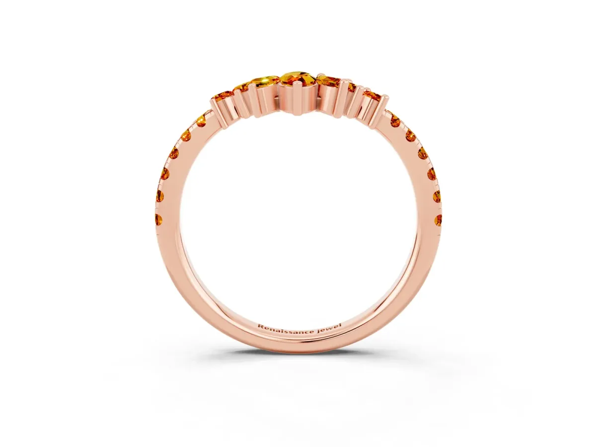 Chevron Marquise and Round Citrine Open Band with Prong Setting Rose gold