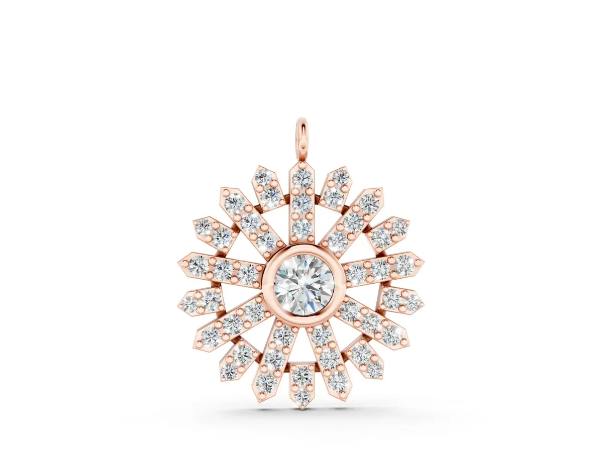 Round Diamond Snowflake Pendant with Pavé Setting Rose gold