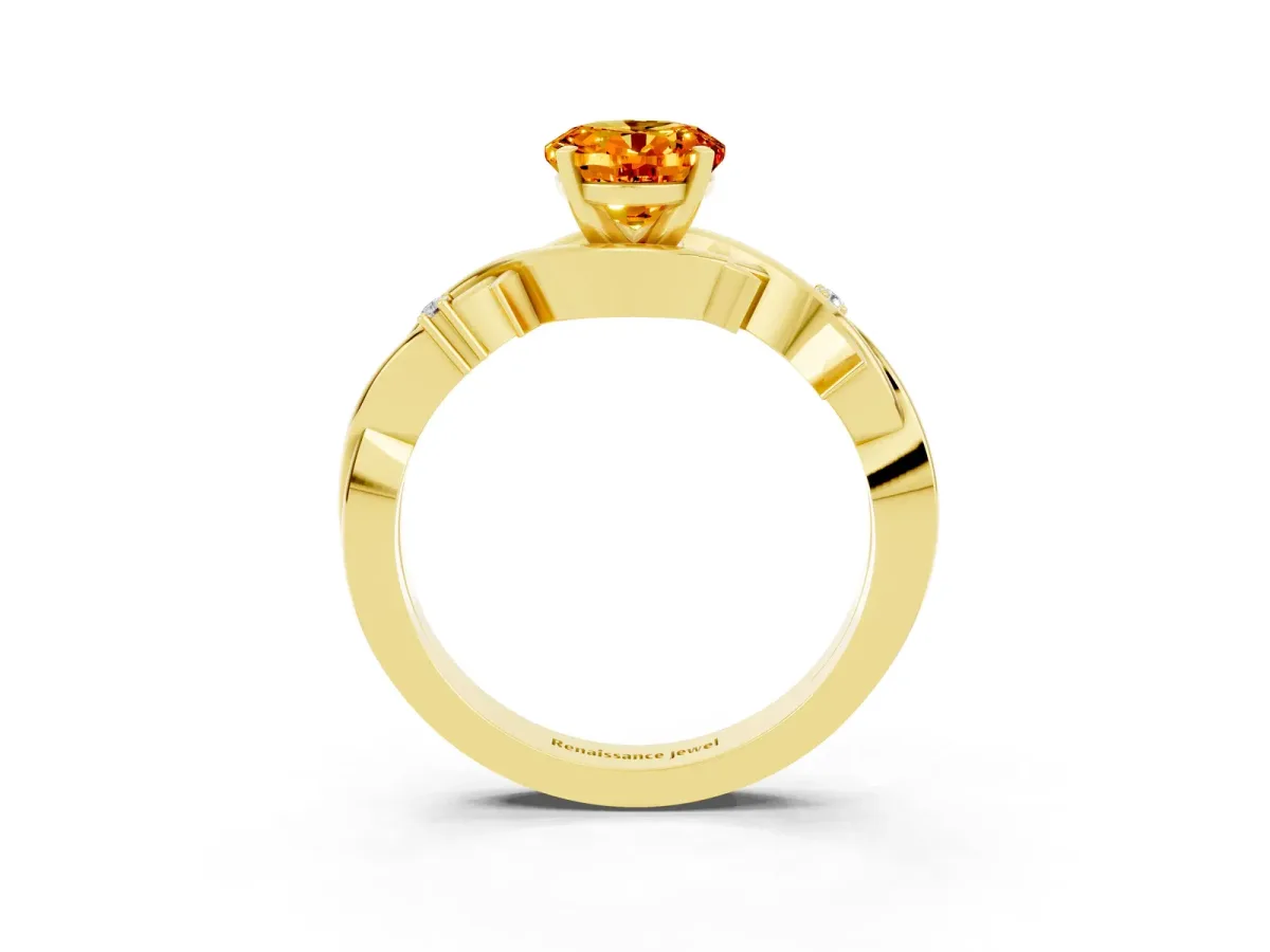 Oval Cut Citrine Solitaire Ring with Twisted Band and Prong Setting Yellow gold