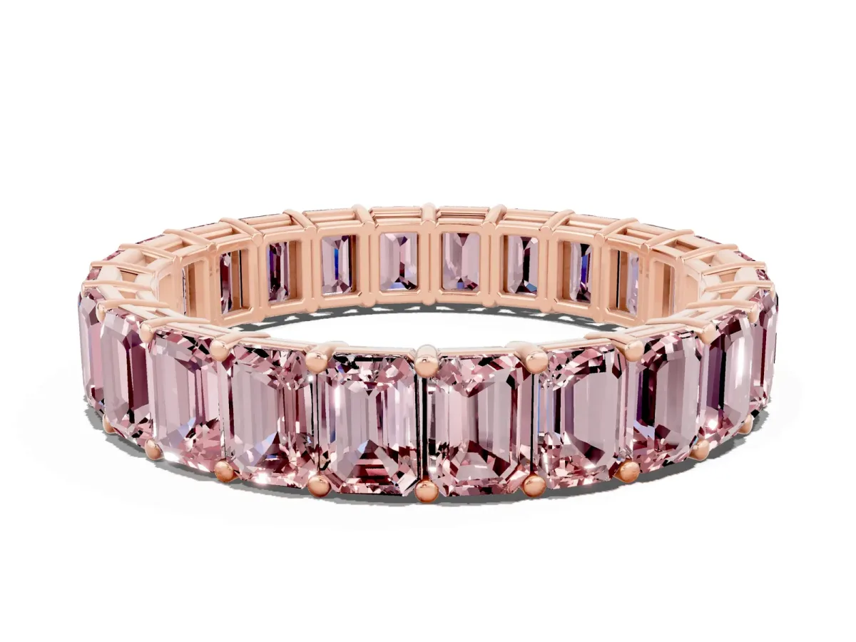 Emerald Cut Morganite Eternity Band with Shared Prong Setting Rose gold