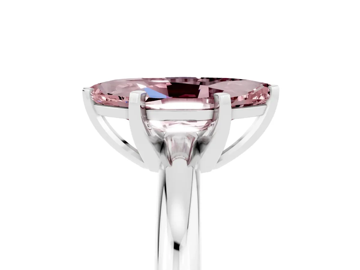 Marquise Cut Morganite Solitaire Engagement Ring with Round Band and Four-Prong Setting Silver