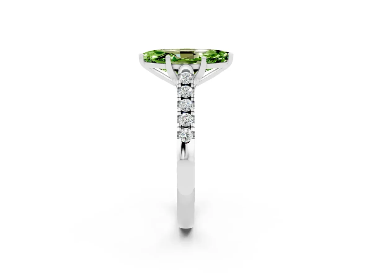 Marquise Cut Peridot Pavé Band Solitaire Ring with Prong Setting Silver
