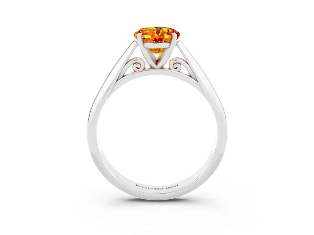 Oval Cut Citrine Solitaire Engagement Ring with Cathedral Setting and Four-Prong Mount White gold