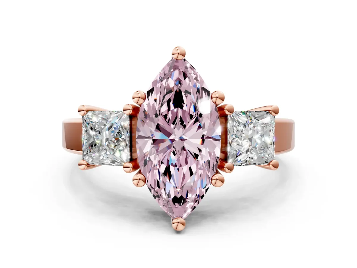 Fancy Pink Three-Stone Marquise Cut Cut Solitaire Ring with Prong Setting Rose gold