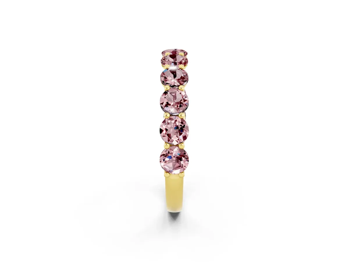 Round Morganite Shared Prong Eternity Band Yellow gold