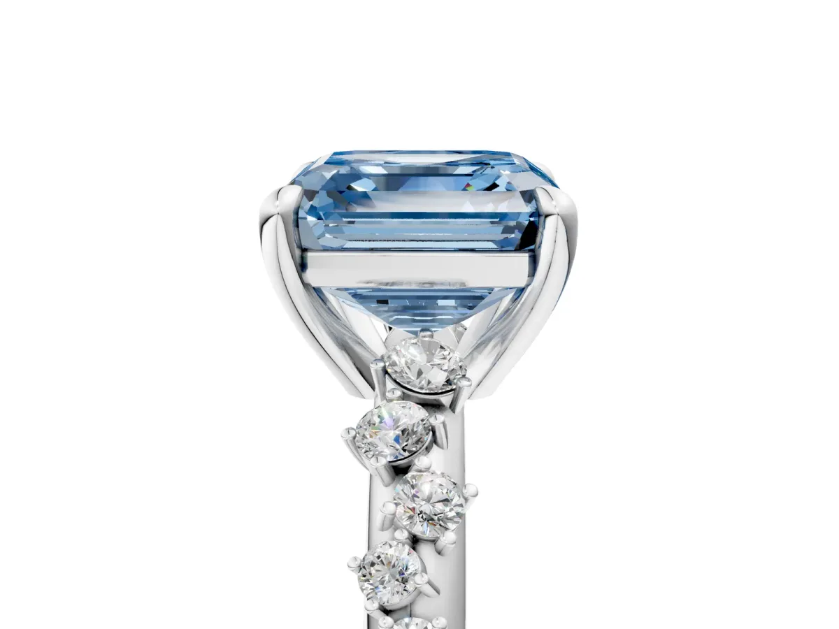 Fancy Blue Asscher Cut Cut Diamond Vine Band with Four-Prong Setting Platinum