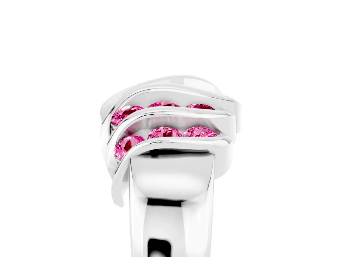 Round Pink Sapphire Multi-Row Crossover Band White gold