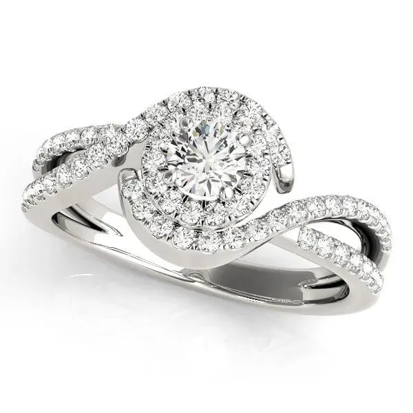 Round Cut Halo Twist Band Solitaire Prong Setting Platinum
