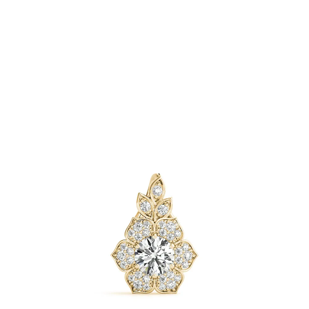 Round Brilliant Flower Cluster Pendant with Prong Setting Yellow gold