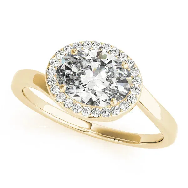 Oval Cut Diamond Bezel Halo Ring with Plain Band Yellow gold