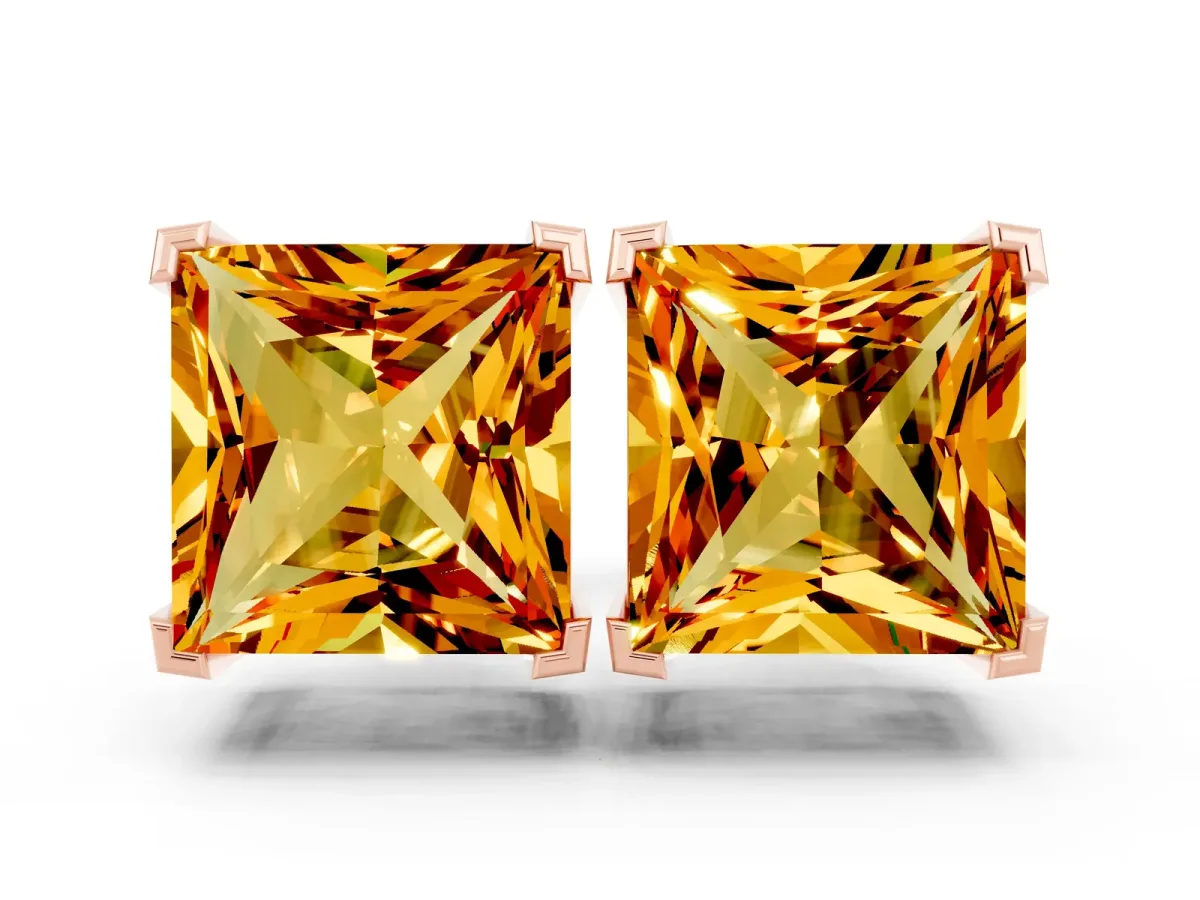 Princess Cut Citrine Stud Earrings Rose gold