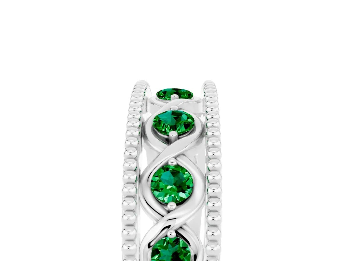Round Emerald Twist Milgrain Band with Bezel Setting Platinum