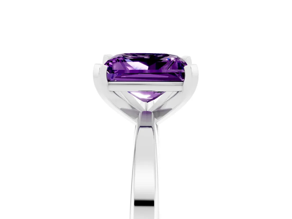 Princess Cut Amethyst Solitaire Engagement Ring with Classic Band and Four-Prong Setting Silver