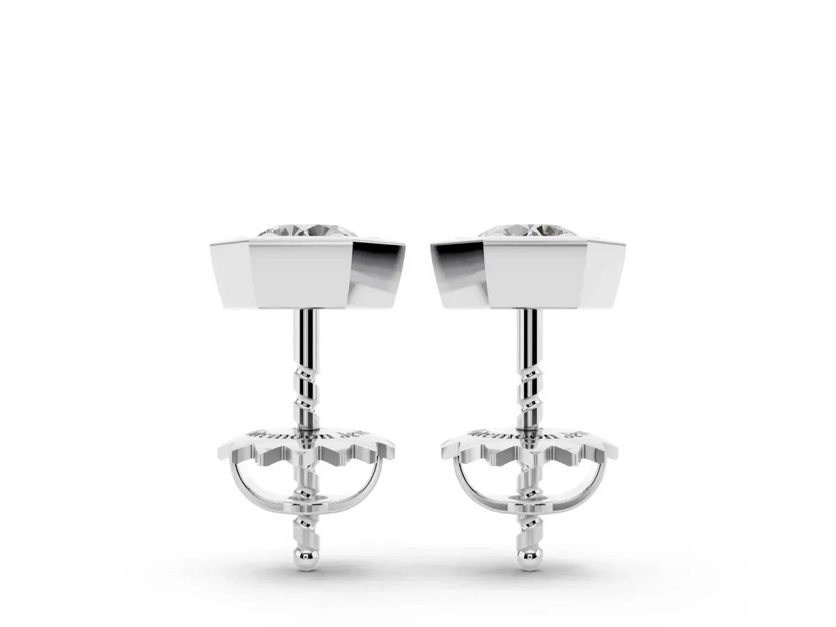 Round Diamond Bezel-Set Stud Earrings Silver