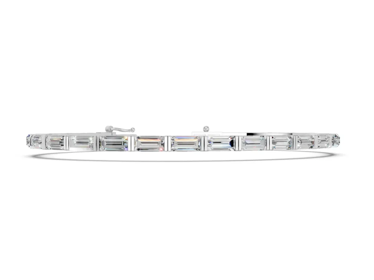 Baguette Cut Diamond Bar Set Tennis Bracelet White gold