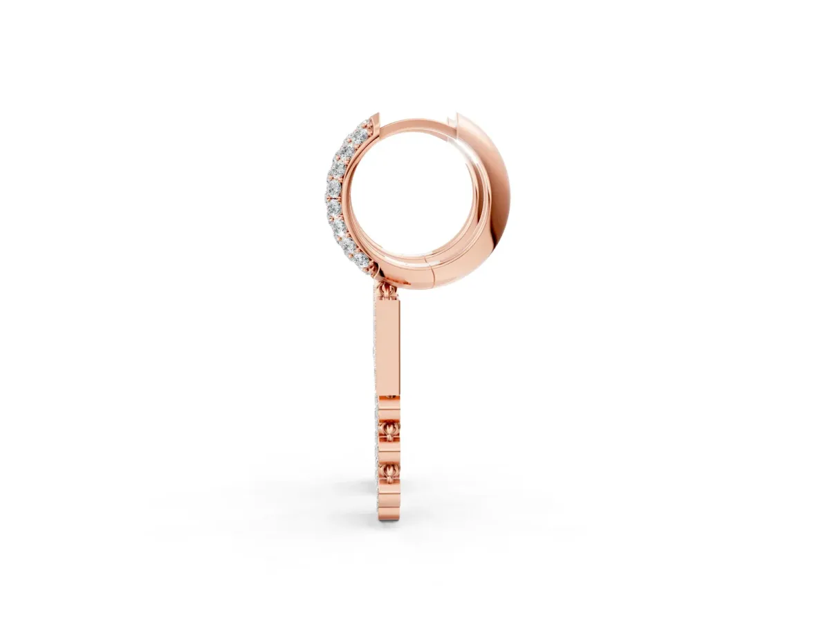 Round Diamond Initial M Huggie Hoop Earrings Rose gold