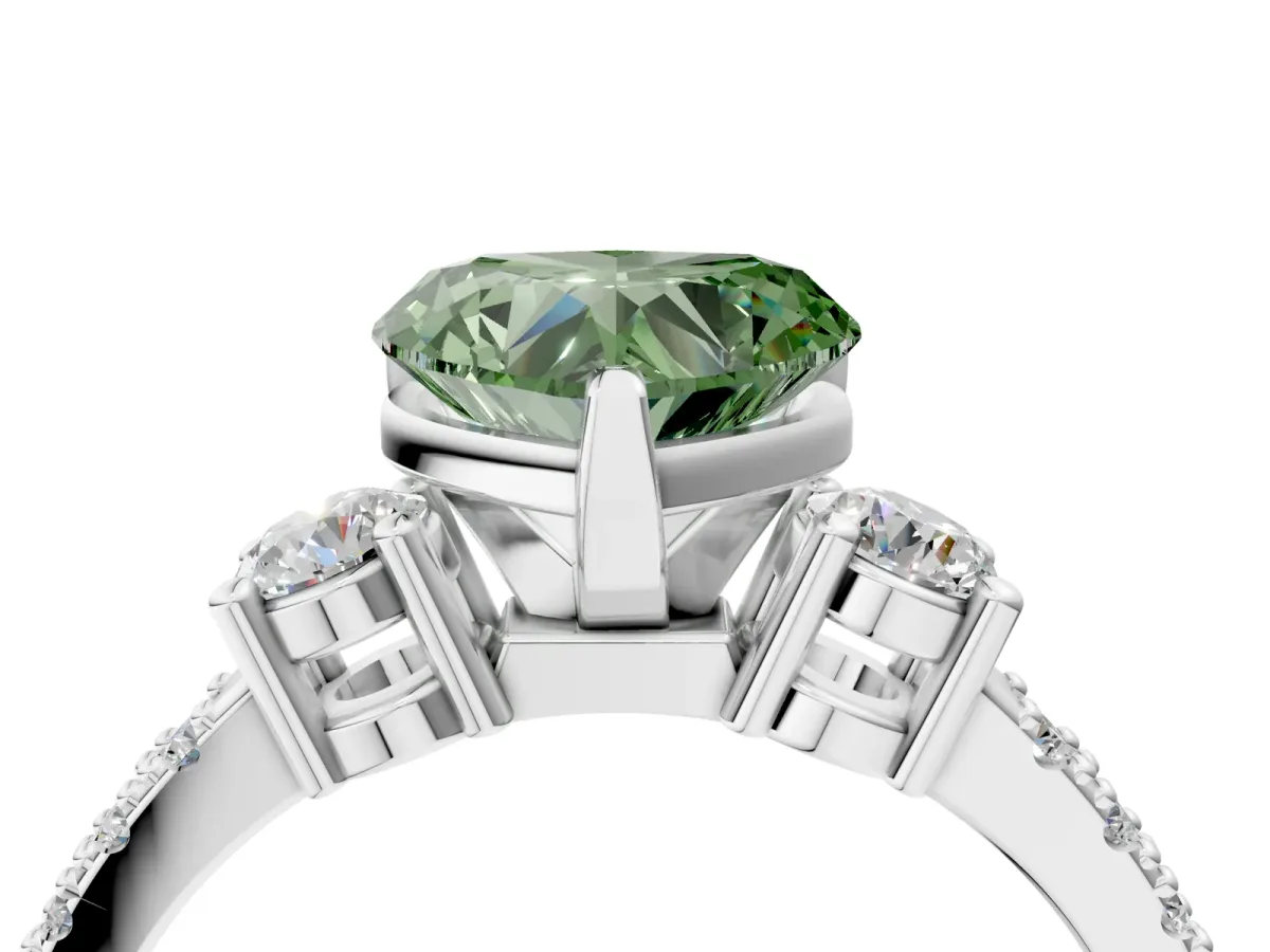 Fancy Green Heart Cut Cut Three-Stone Diamond Pavé Band with Prong Setting Platinum