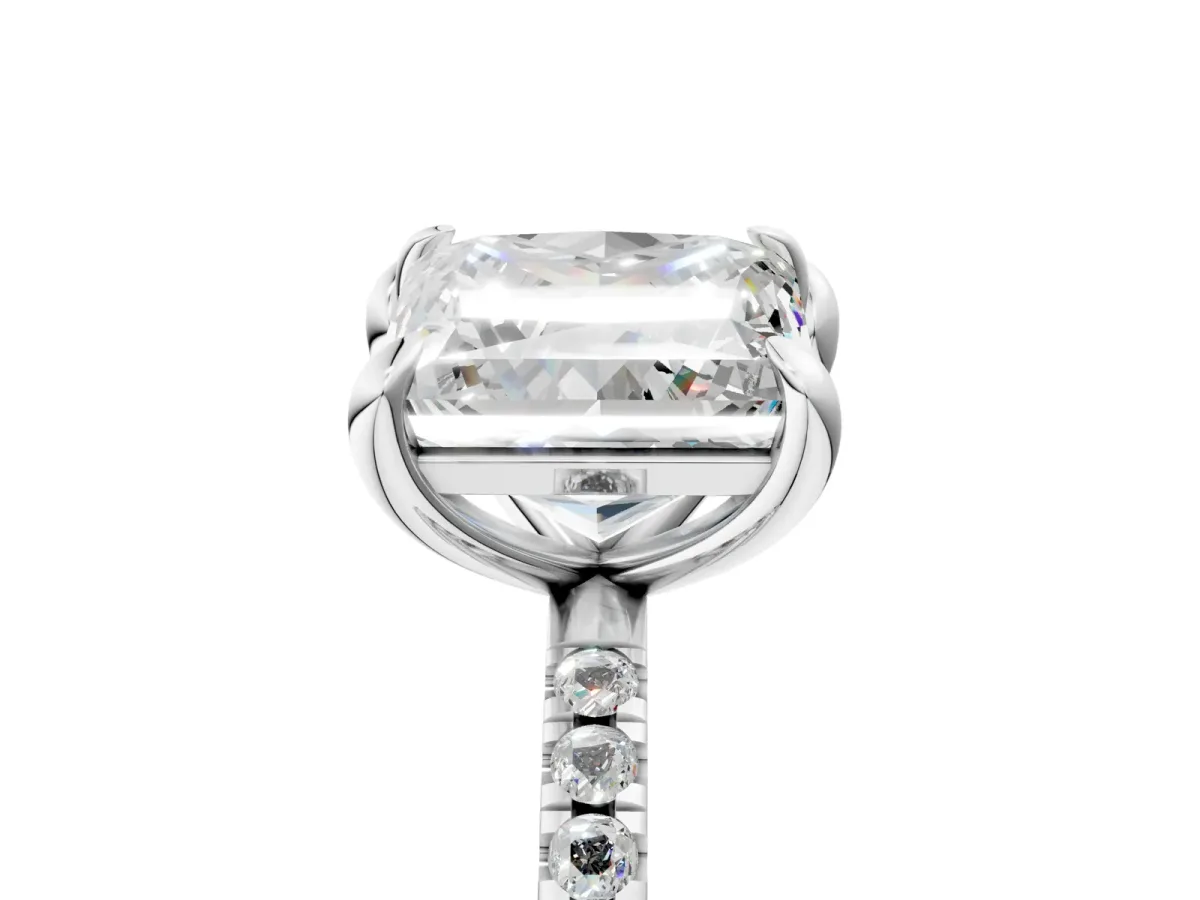 Emerald and Princess Toi Moi Ring with Prong Setting and Pave Band Silver