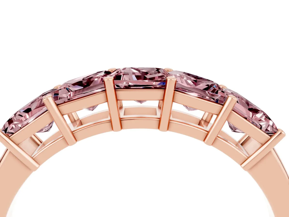 Princess Cut Five-Stone Morganite Band with Prong Setting Rose gold