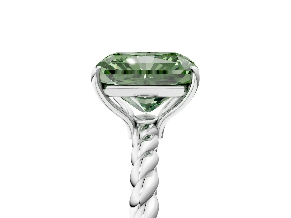 Fancy Green Radiant Cut Solitaire Twisted Band 4-Prong Ring Platinum