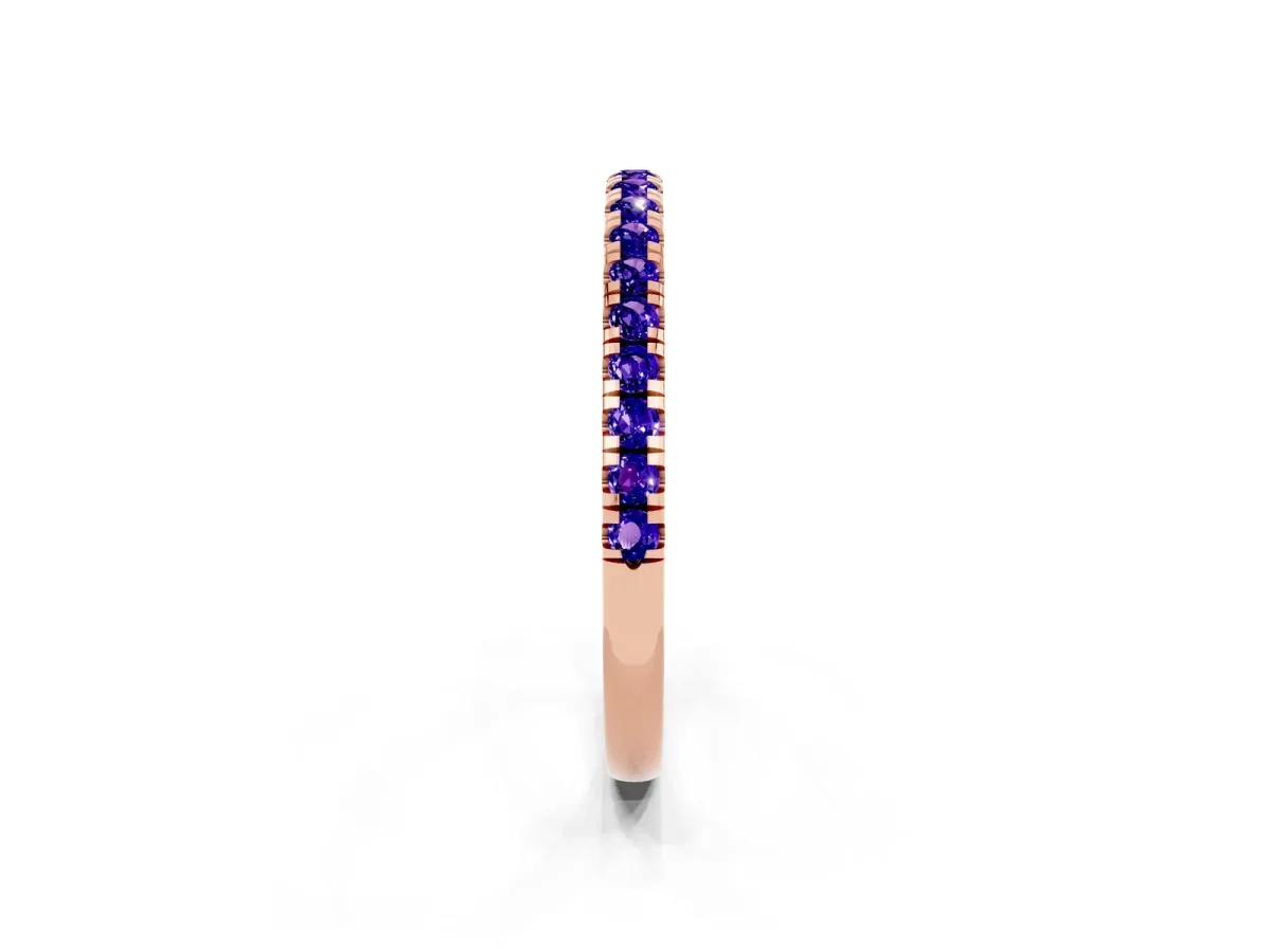 Pavé Round Tanzanite Half Eternity Band with Shared Prong Setting Rose gold