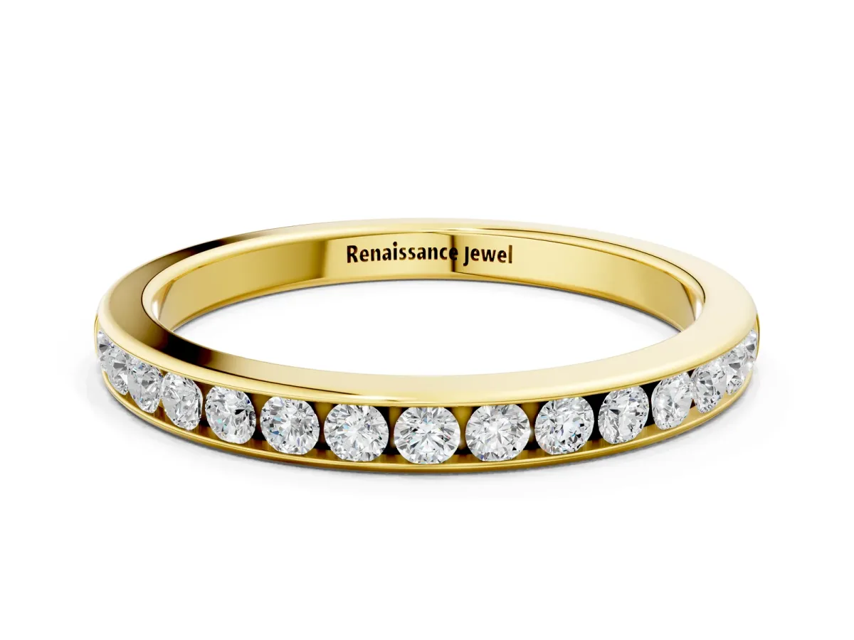 Round Cut Diamond Channel Set Eternity Band Yellow gold