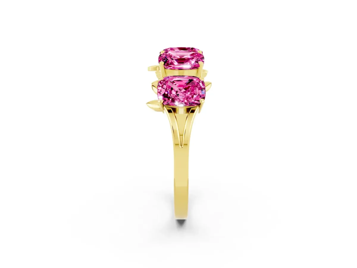 Emerald Cut Pink Sapphire Prong-Set Half Eternity Band Yellow gold