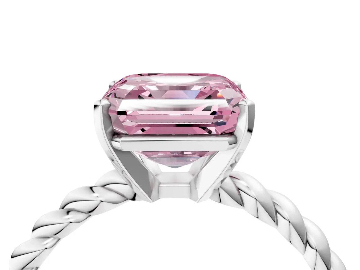 Fancy Pink Asscher Cut Cut Solitaire Twisted Band with Four-Prong Setting Platinum