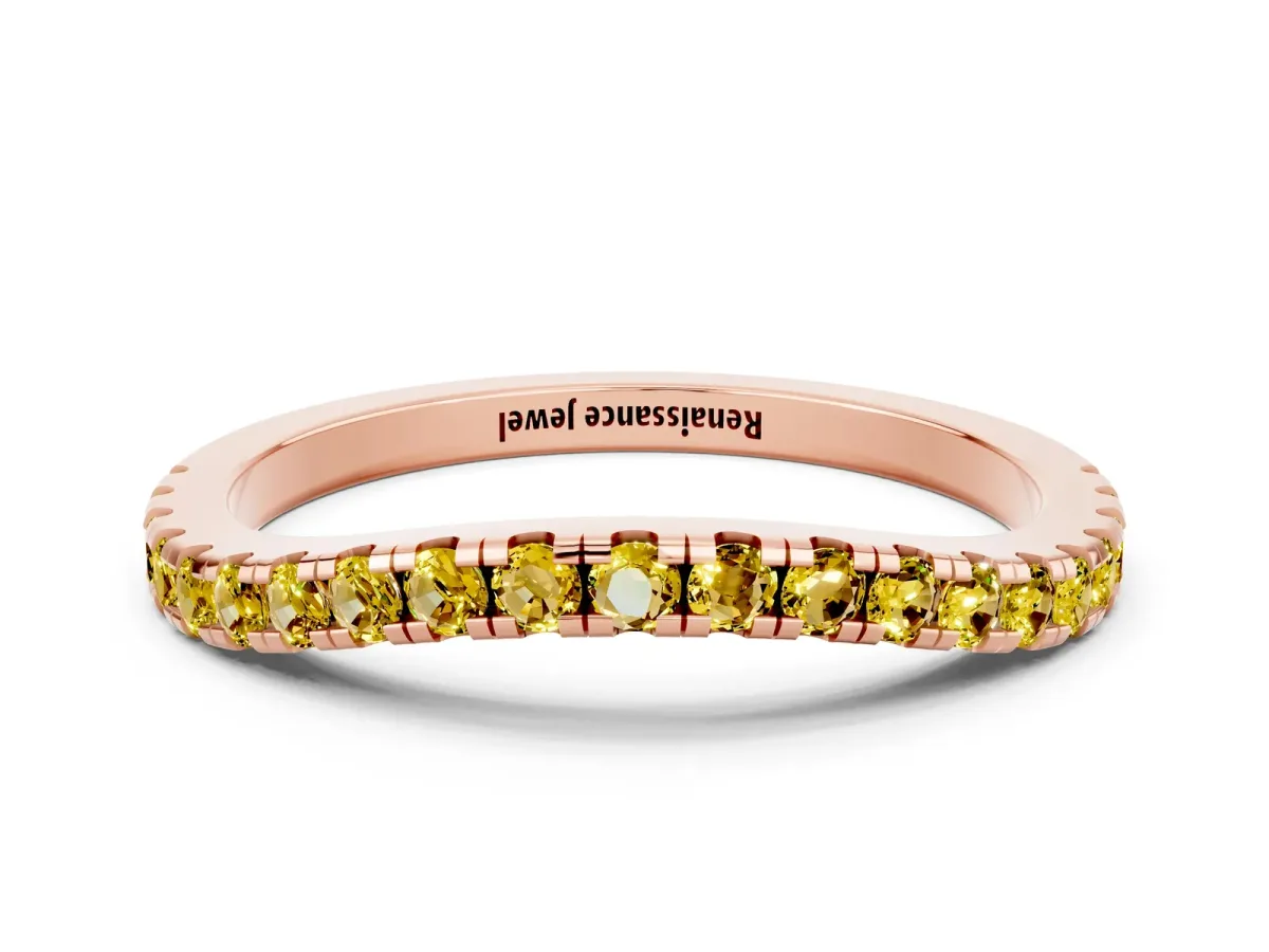 Round Yellow Sapphire Pavé Half Eternity Band with Shared Prong Setting Rose gold