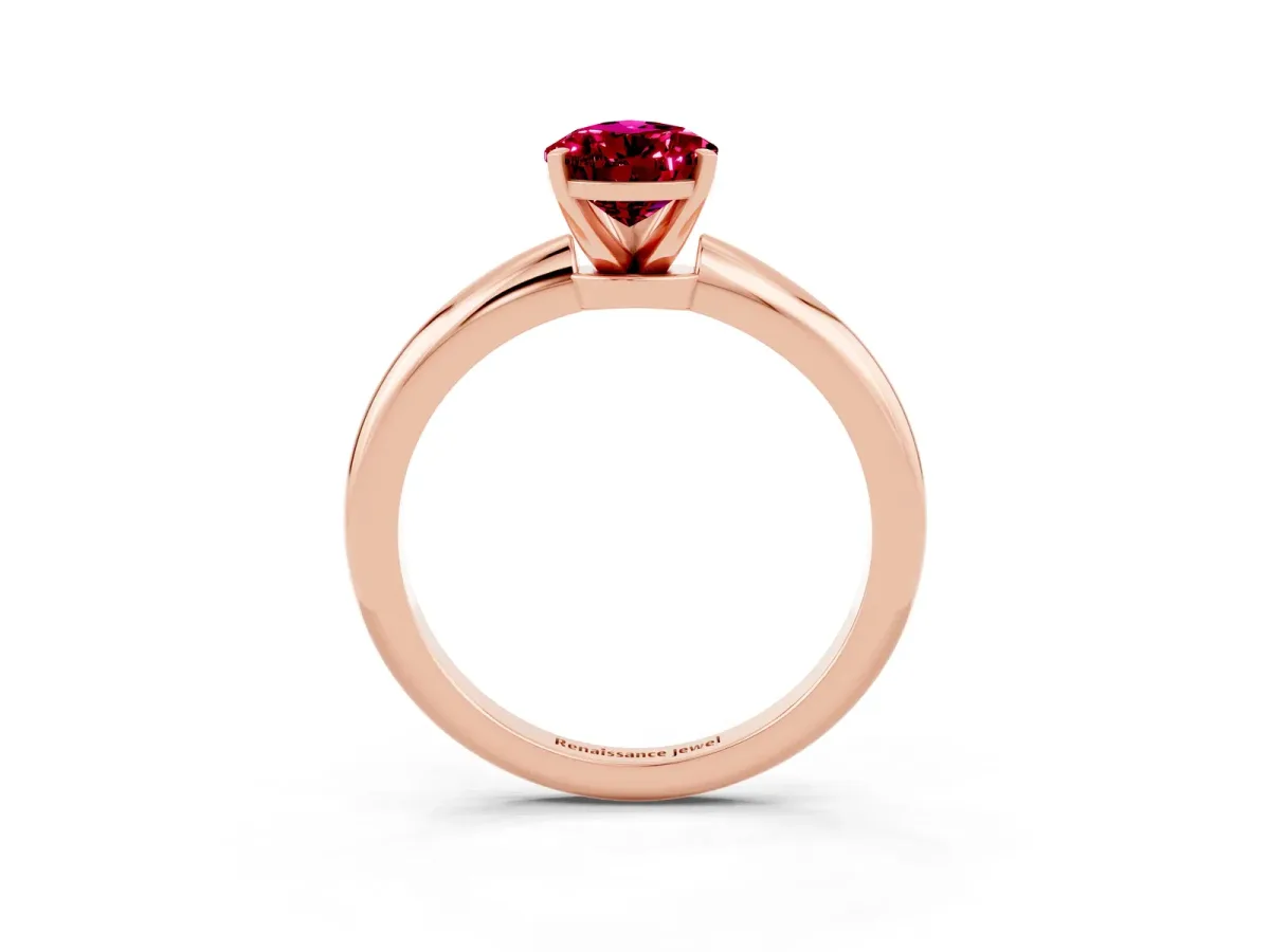 Pear Cut Garnet Solitaire Ring with Six-Prong Setting and Classic Band Rose gold
