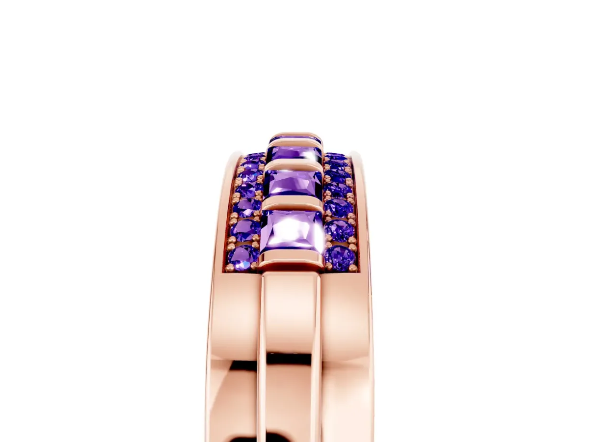 Bar-Set Princess Cut Tanzanite Pavé Band Rose gold