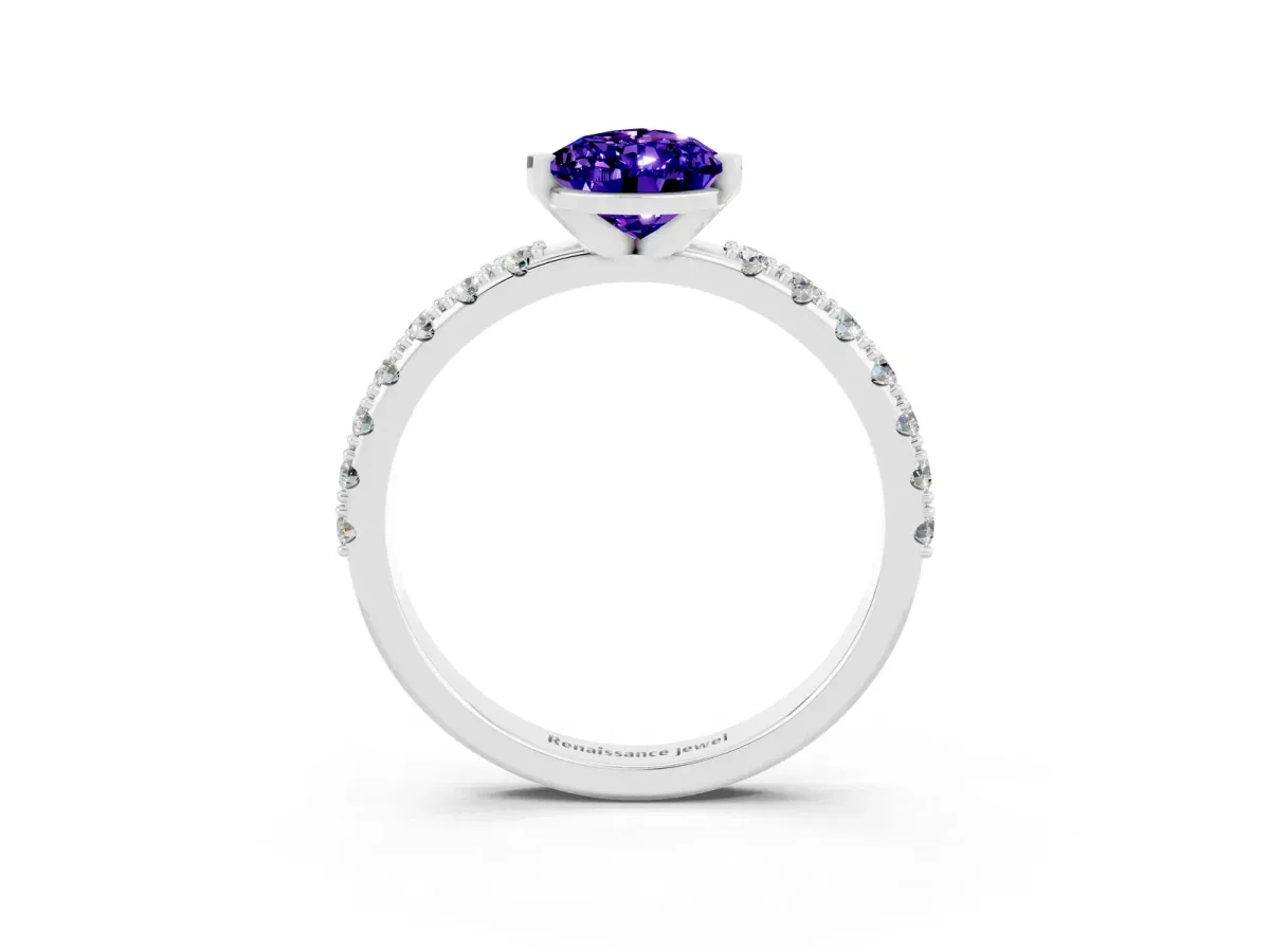 Pear Cut Tanzanite Solitaire Pavé Band with Four-Prong Setting Silver