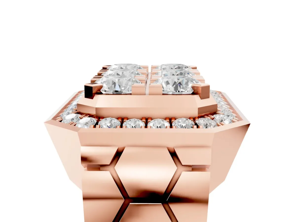 Round Diamond Cluster Halo Mens Ring Rose gold
