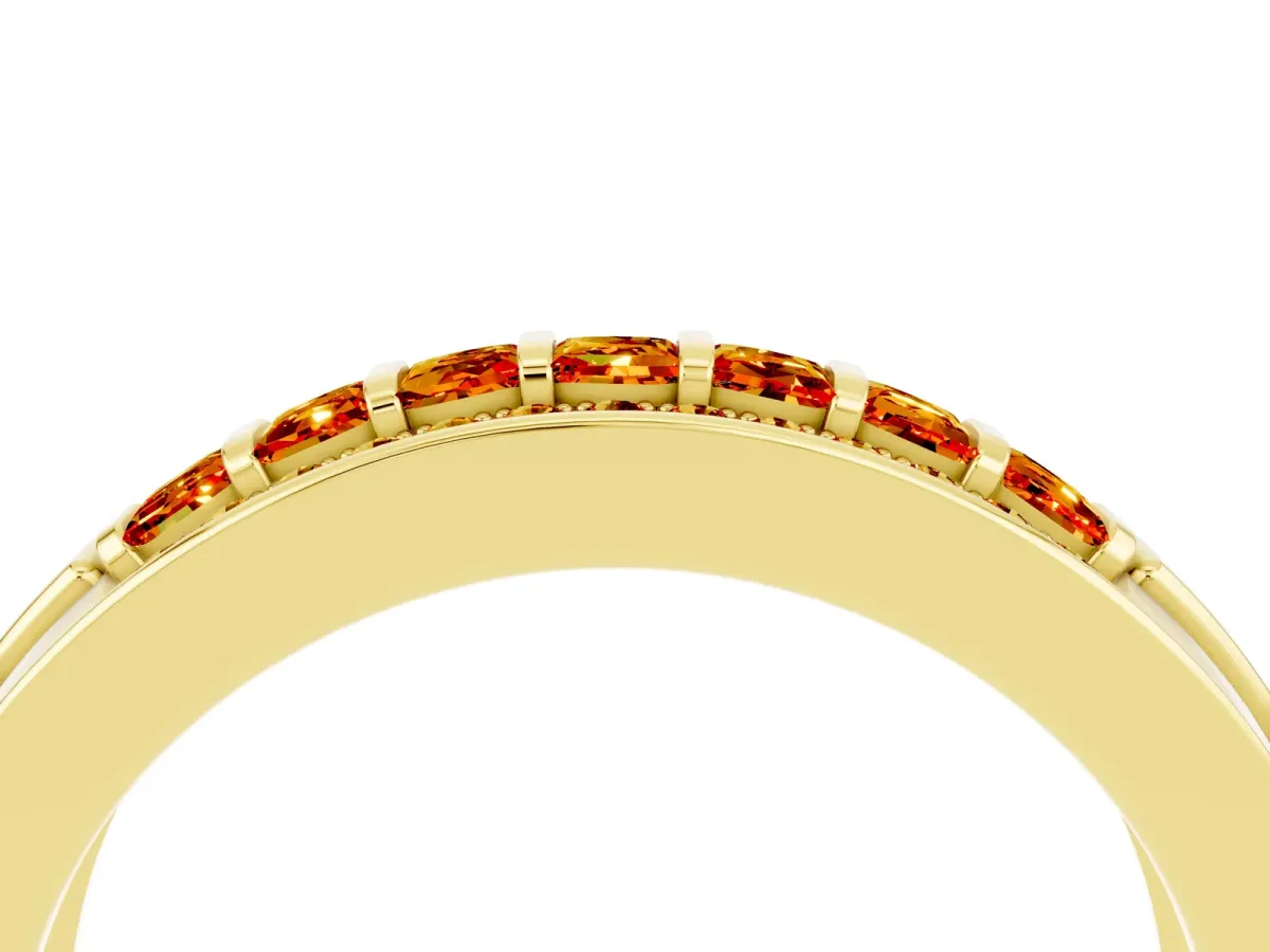 Bar-Set Princess Cut Citrine Pavé Band Yellow gold