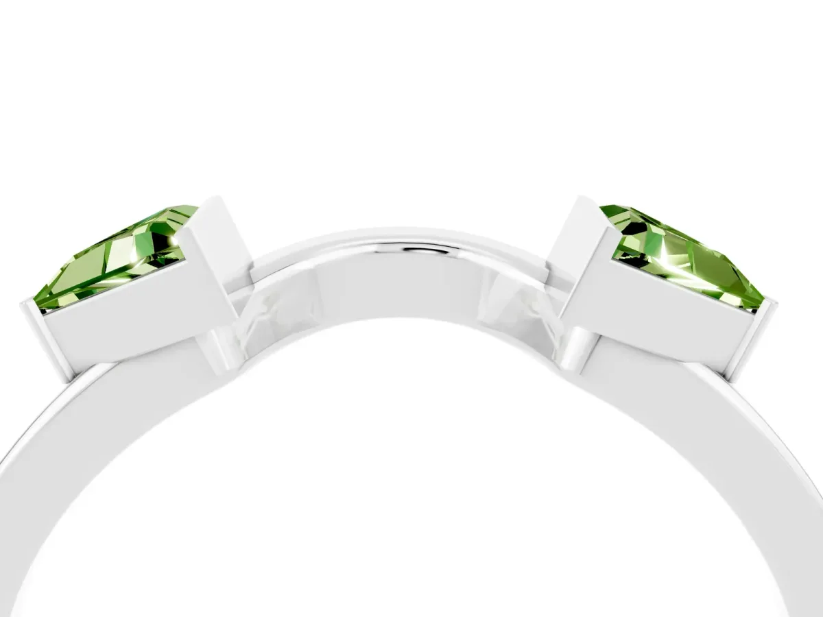 Trillion Peridot Open Band Ring with Bezel Setting Silver