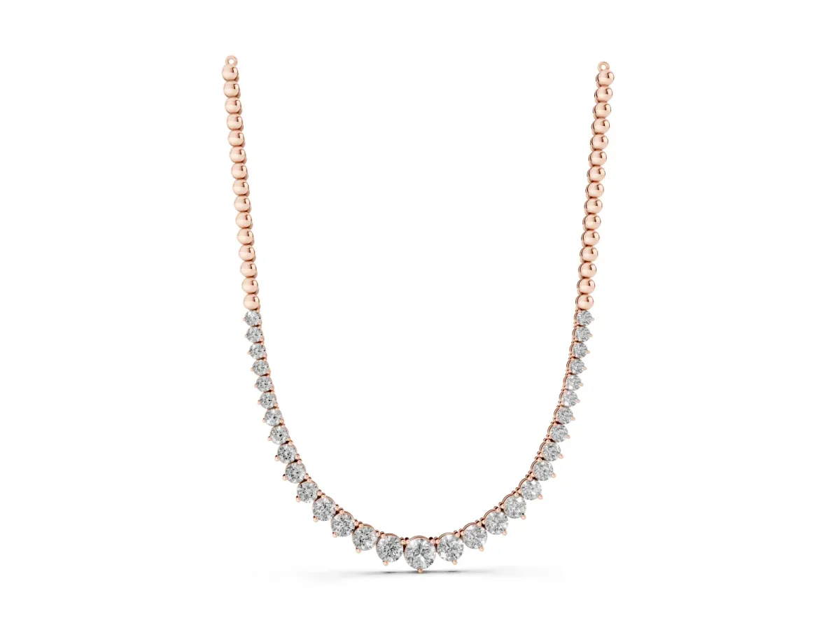 Round Diamond Tennis Necklace with Graduated Prong Setting Rose gold